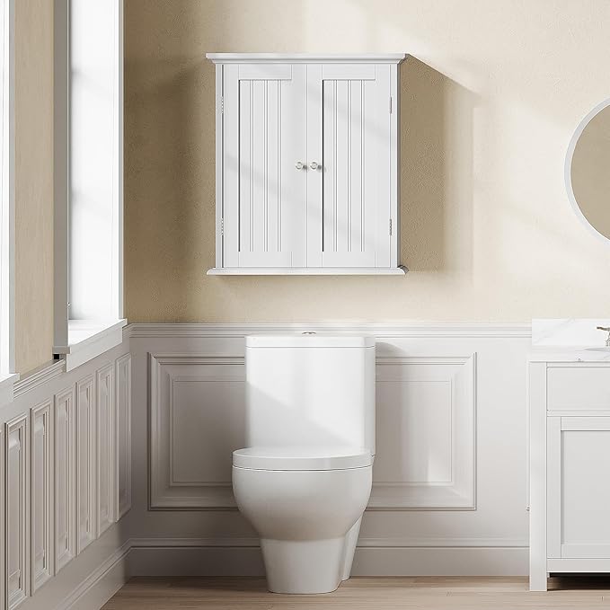 ChooChoo Bathroom Wall Cabinet Set of 2, Over The Toilet | 8.8"D x 21.1"W x 24"H, Medicine Cabinet, 2 Door and Adjustable Shelves, Cupboard, White