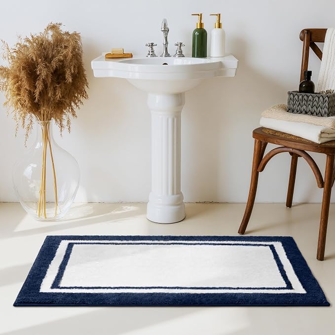 GRANNY SAYS Microfiber Bathroom Rugs Non Slip Washable, Water Absorbent Bathroom Mats for Tub, Soft Bath Mats for Bath Floor & Shower, 24" x 48", Navy Blue Bath Rugs