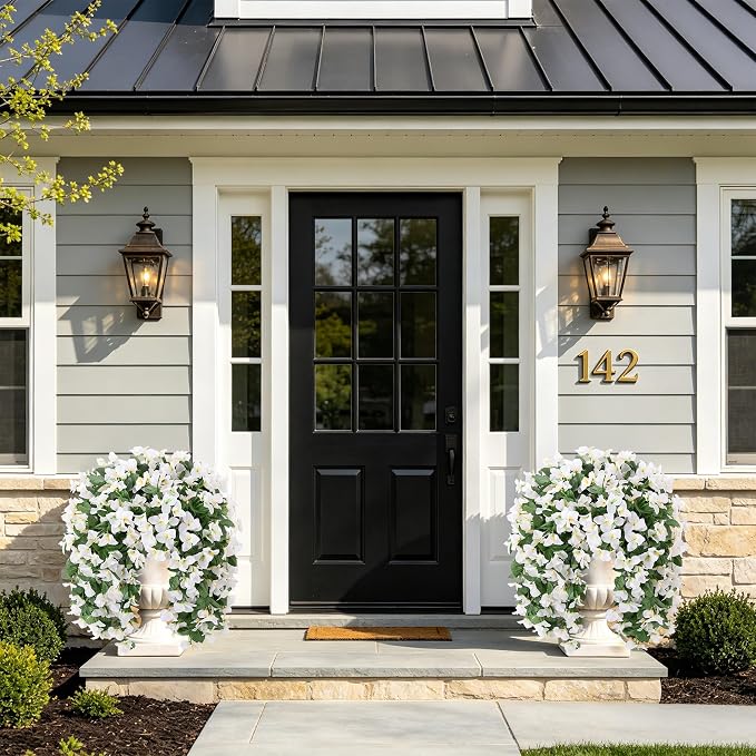 Faux Bougainvillea Artificial Flowers for Outdoors Fake Plants Outside Decoration, 2 PCS White Faux Flowers UV Resistant Look Real Silk Long Trailing Vines for Front Door Porch Planter Patio Garden