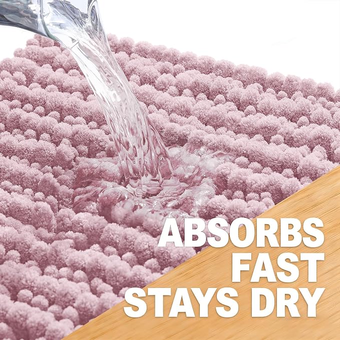 OLANLY Large Bathroom Rugs 59x35, Thick Soft Absorbent Chenille Bath Rugs | Dusty Rose, Quick-Drying Rubber Backing, Shaggy Bath Mat, Machine Washable for Floor, Tub and Shower, Home Decor Accessories