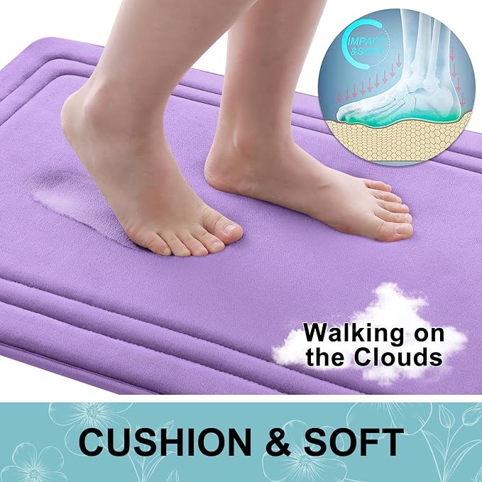 Grandaily Memory Foam Bath Mat Rug 24x16, Ultra Soft, Non-Slip and Absorbent Bathroom Rugs, Machine Wash Dry, Comfortable Bath Carpet for Bathroom Floor, Tub and Shower, Lavender
