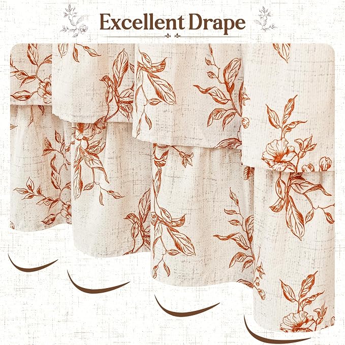 Yinhua Fall Ruffle Shower Curtains for Bathroom with Floral, 72" Wx72 L | Orange Floral Print, Ruflle Design, 12 Metal Hooks, Vintage Rustic Washable Waterproof Shower Curtain for Bathroom Bathtub