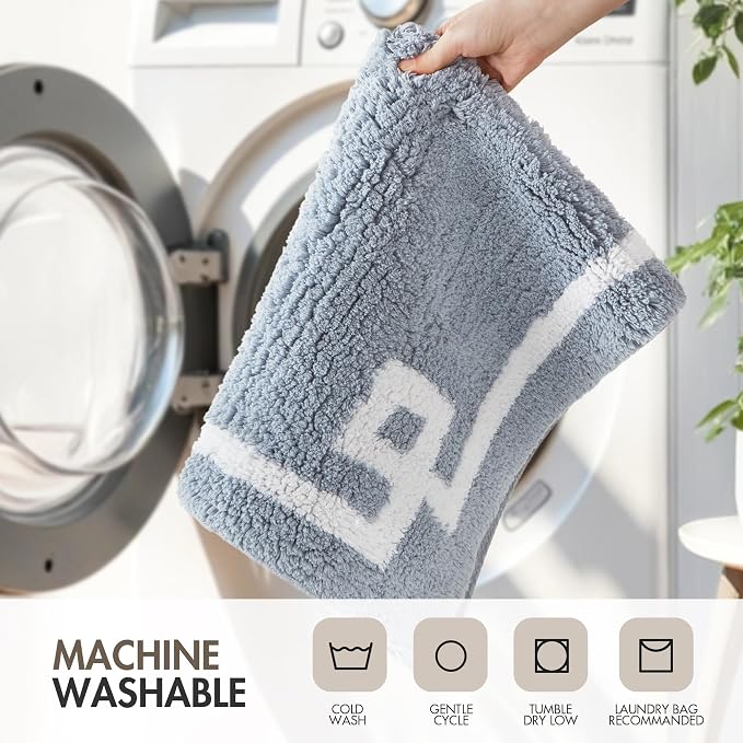Madison Park Evan 100% Cotton Bath Runner Plush Absorbent, 24" x 72", Blue | Non-slip Backing, OEKO TEX, Luxurious Tufted Plush Bath Rug for Bathroom, Quick Dry, Spa Design Decorative for Shower Room