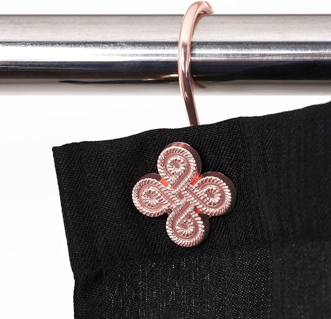 Rose Gold Shower Curtain Hooks: Rust Proof Metal Curtain Rings, 12Pcs | Stylish Clover Knot Decorative Shower Hooks, Elegant Flower Hanging Hangers for Shower Rod, Gift for Modern Bathroom Decor