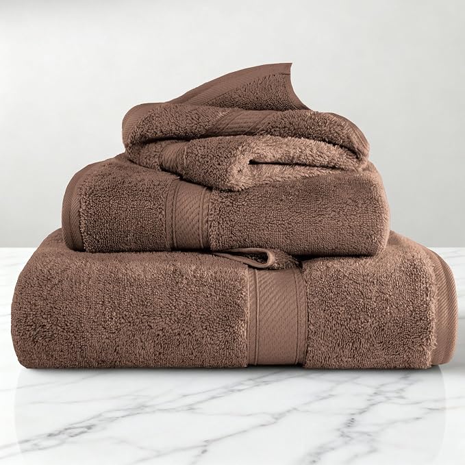 Superior Egyptian Cotton Ultra Plush & Absorbent, 3 Piece Set, Chocolate | Quick Dry, Soft Luxury Towel Set, Bath Essentials, Guest Bath, Spa, 1 Bath, 1 Hand, 1 Face Towels, Madeline Towels