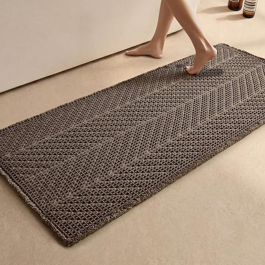 Sunfly Boho Herringbone Runner, Ultra Soft Non-Slip Waffle Bath Mat - Super Absorbent & Quick Dry Washable,Bathroom Runner Rug 24"x60" Taupe