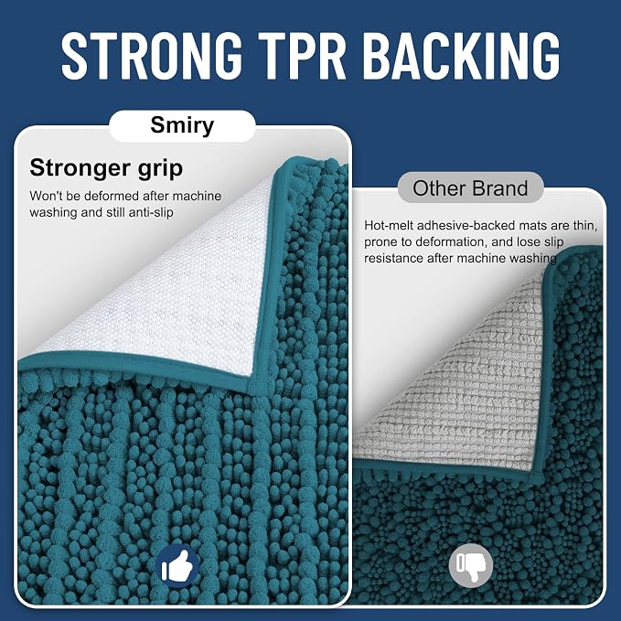 Smiry Bathroom Rugs 47X24, Extra Soft Rubber Backing Chenille Bath Mats | Lake Blue Machine Washable Non Slip Quick Dry Bath Mats for Bathroom Floor, Tub, Shower, Home Decor Accessories