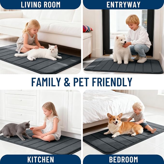OLANLY Memory Foam Large Bath Mat 59x34, Super Soft Absorbent Bathroom Rugs | Dark Gray, Quick Dry Bath Rug, Machine Washable Shower Floor Mats, Bathmat Carpet for Bathroom Floor, Tub and Shower