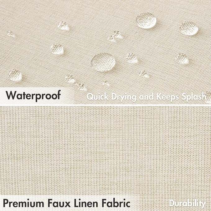 MIULEE Ivory Scalloped Linen Shower Curtain 72x72 Inches | Linen Textured, Waterproof, Washable, 12 Metal Hooks, Heavy Duty Cloth, Black Border, Shower Curtain for Bathroom Bathtub