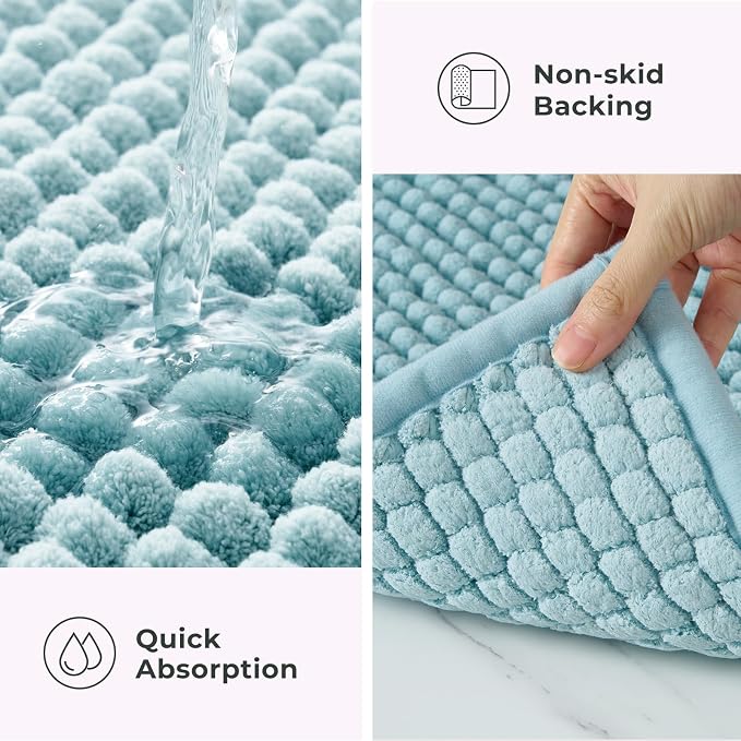 FRESHMINT Thick Chunky Chenille Bathroom Rug, Aqua Blue, 24"x36" | Non-Slip Backing, Water Absorbent Surface, Machine Washable Care, Cushioned Comfort, Bathroom Floor Use