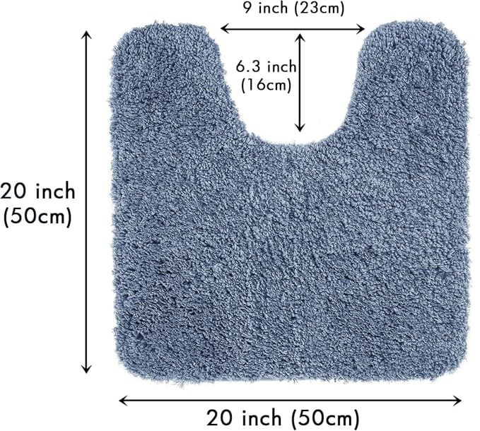 MIULEE Dusty Blue Microfiber Toilet Bath Rug U-Shaped Contour 20x20 Inch | Absorbent, Non Slip, Quick Dry, Fluffy Bath Rugs for Bathroom Floor Tub Showers, Machine Washable