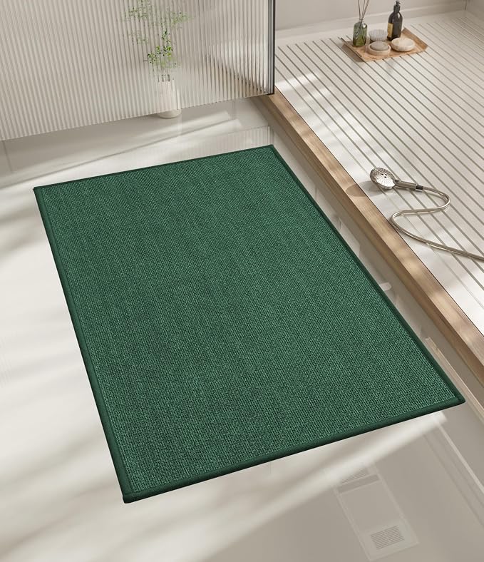 Bathroom Rugs Mat 24x17, Ultra Thin Non Slip Bath Mat Small Quick Dry Absorbent Bath Mat for Bathroom Floor, (Green, 24"x17")