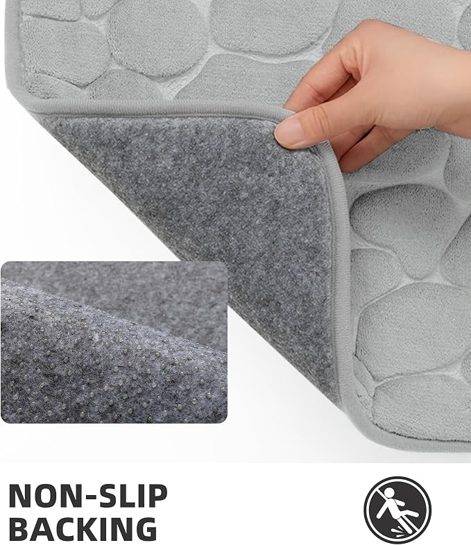 Memory Foam Runner Rug, Cobblestone Bathroom Runner Rugs Super Water Absorbent Bath Mats for Bathroom Machine Washable Bath Rugs for Hallway Bedroom Laundry Room(20 x 47,Light Gray)
