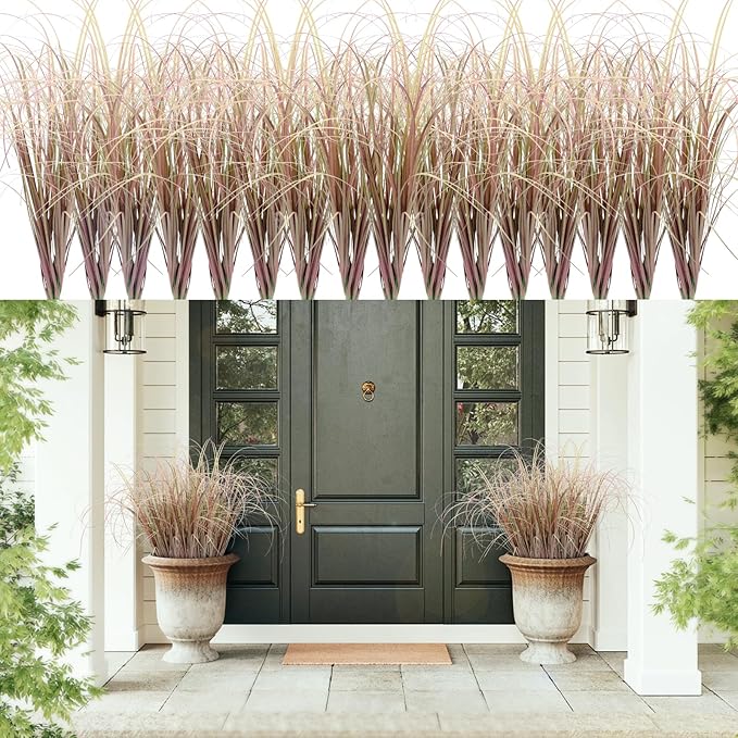 48Pcs Artificial Grass Plants, Faux Shrubs Wheat Grass, Artificial Tall Grass Fake Plants for Outdoor Decor,Artificial Greenery Stems Weed for Room Indoor Home Decor（Light Purple）