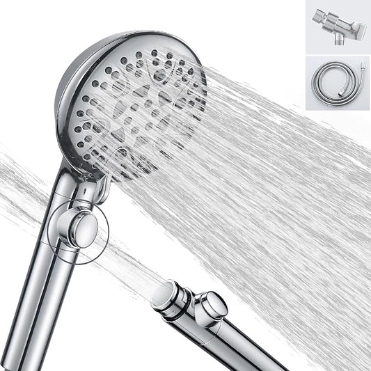 Handheld Shower Head with 79inch Extra Long Hose,ON OFF Switch. | 8 Spray Settings High Pressure Detachable Showerhead,Built-in Power Sprayer to Clean Pets, Adjustable Angle Bracket,Silver