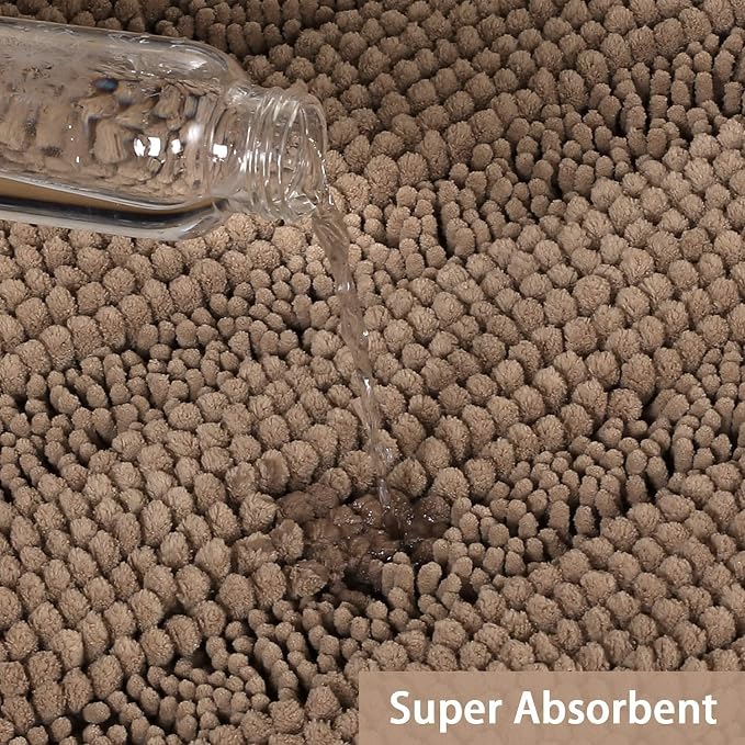 Turquoize Chenille Bathroom Rugs Set Non-Slip Bath Mats for Bathroom Super Absorbent Shaggy Rugs for Tub Shower Toilet Bath Rug Plus U Contour Rug(Oversized: 24" x 36" and 20" x 24" U), Taupe Brown