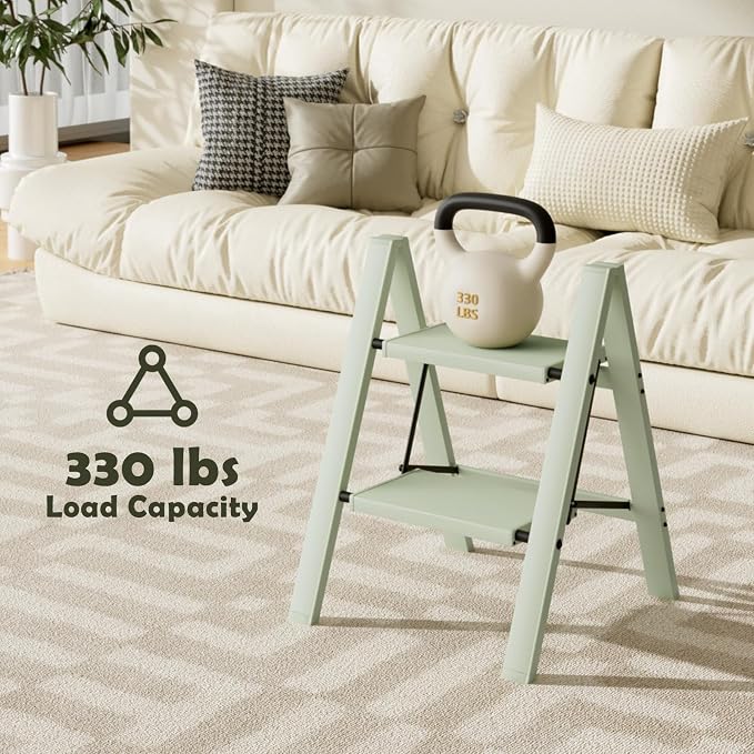 Taranta 2 Step Stool Foldable,Aluminum Step Ladder-FairylandGreen | Lightweight,Wide Anti-Slip Pedals,Folding Step Stool,330lbs Capacity for Household,Kitchen,Office