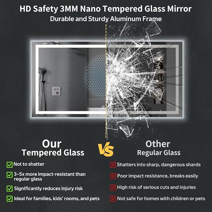 72"x36" LED Bathroom Mirror with Lights, Backlit+Frontlit, Anti-Fog | CRI 95, Stepless Dimmable, 3 Colors Lighting, Shatterproof Tempered Glass, HD Reflection, Memory, (Horizontal/Vertical)