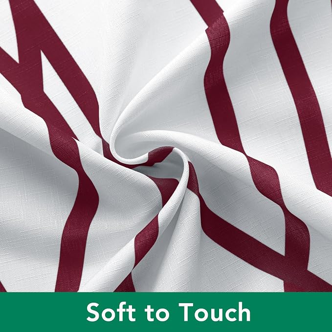 Biscaynebay Textured Fabric Shower Curtain for Bathroom 72 Wx72 L, Burgundy Printed Striped Linen Modern Hotel Luxury Quality Cloth Bathroom Curtains Machine Washable
