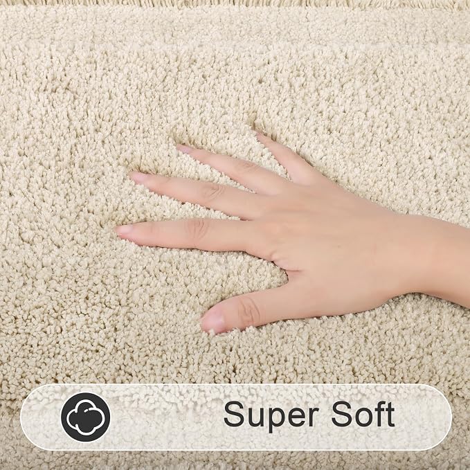 SHACOS Soft Microfiber Light Beige Bathroom Rugs Sets 2 Pieces 32x20 inch | Absorbent Plush Bath Rugs, Non Slip Washable Shaggy Bath Mats, Fluffy Bathroom Runner Floor Mats Shower Rug