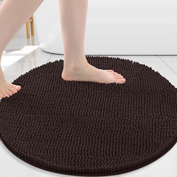 Arotive Bathroom Rugs Round 30x30, Soft Absorbent Shaggy Chenille Bath Rugs | Brown, Machine Washable Rubber Backing Bath Mats for Bathroom Floor Tub and Shower Home Decor Accessories