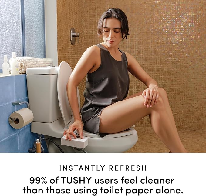 TUSHY Classic 3.0 Bidet Toilet Seat Attachment, Biscuit/Bamboo | Non-Electric, Self Cleaning Water Sprayer, Adjustable Pressure Nozzle, Angle Control, Easy Home Installation