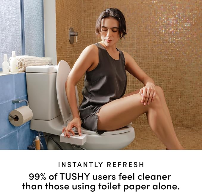 TUSHY Classic 3.0 Bidet Toilet Seat Attachment, White/Matte Black | Non-Electric, Self Cleaning Water Sprayer, Adjustable Pressure Nozzle, Angle Control, Easy Home Installation