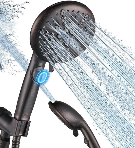 Cobbe 9 Spray Modes Handheld Shower Head, Water-Saving, ORB | Power Rinse, 1-Click Pause & Flow Control, 6ft Stainless Steel Hose, Adjustable Brass Bracket