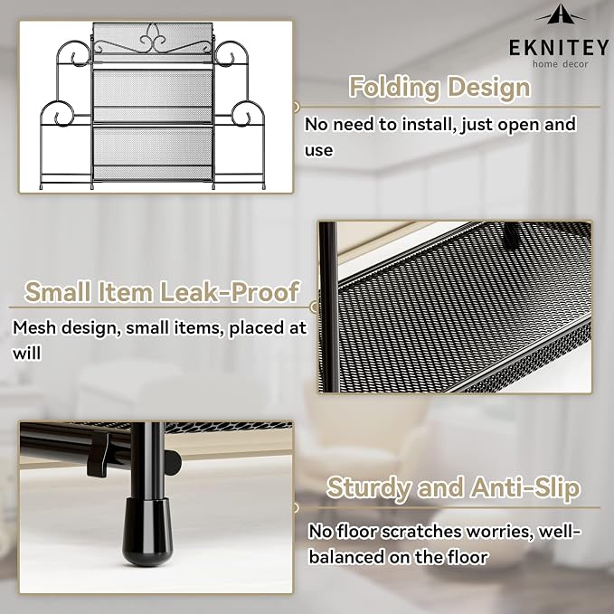 EKNITEY Bathroom Counter Organizer - 3 Tier Spice Rack(No Assembly) | Skincare Countertop Organizers, for Bathroom Kitchen Bedroom, Sturdy Metal Frame, Easy to Clean, Foldable, Black