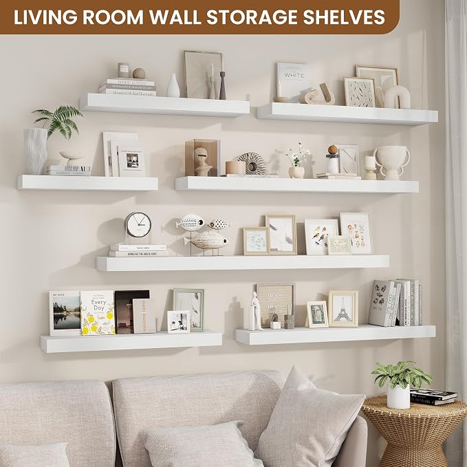fuqing Floating Shelves for Wall, Wall Mounted Wood Floating Shelf with Invisible Brackets for Living Room, Bathroom, Bedroom, Kitchen Storage and Decor, 16 Inch Set of 2, White