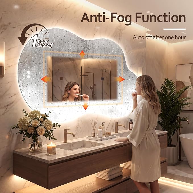 60''x36'' Lighted Mirrors for Bathroom Wall Backlit, Cloud LED Bathroom Mirror Frameless with Lights Anti Fog, Dimmable, 3 Colors,Tempered Glass, Shatter-Proof
