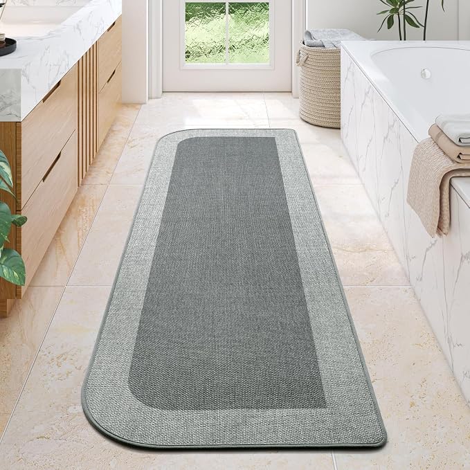 Bathroom Runner Rug, Long Thin Bath Mat Fit Under Door, Brown 24x70 | Quick Dry Absorbent, Rubber Backing Washable Large Bathmat, Shower Mat for Bathroom Floor, Tub and Outside Shower