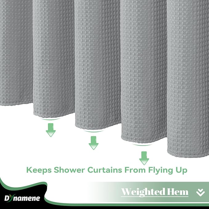 Extra Long Shower Curtain, 84 Inch Long Waffle Fabric Shower Curtain for Bathroom, Tall Waterproof Cloth Shower Curtain Liner Set with Hook, Snap in Liner, Mesh Top Window, Dark Grey, 72x84