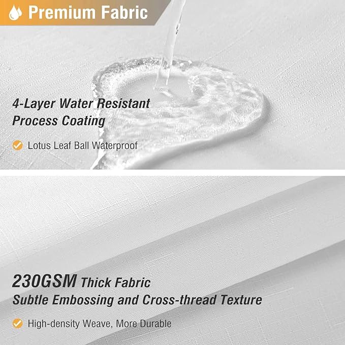 72x78 Linen Textured Waterproof Thick Fabric Shower Curtain Set, White | Long Size, 230GSM Polyester, Heavy Duty Cloth, Weighted Hem, 12 Plastic Hooks, Modern Luxury Hotel Style, Machine Washable