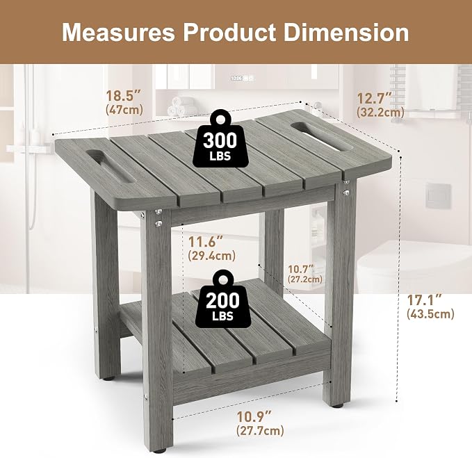 HIPS Shower Benches for Inside Shower, Shower Stool with Space-Efficient Storage Shelf, Waterproof Shower Chair Seat for Spa Bathroom(Light Gray)