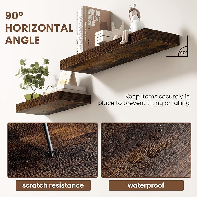 Acovy 55 Inch Floating Shelves for Wall 1 Pack, 55" Wall Shelves for Books, Storage, Decor, Wall Mounted Floating Shelf with Invisible Brackets for Kitchen, Living Room, Brown