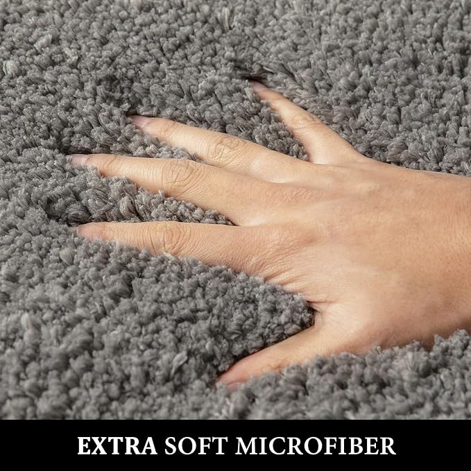 MIULEE Grey Toilet Bathroom Rug U-Shaped Microfiber Bath Mat 24x24 Inch | Absorbent, Non Slip, Quick Dry, Fluffy Bath Rugs for Bathroom Floor Tub Showers, Machine Washable