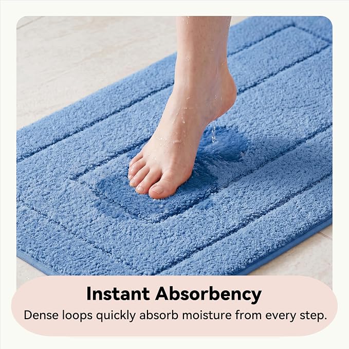 GRANNY SAYS Blue Bathroom Rug 24" x 36", Non-Slip Microfiber Bath Mat | Ultra-soft, durable TPR backing for reliable grip, fast water absorption, machine washable for Vanity, Shower, Tub