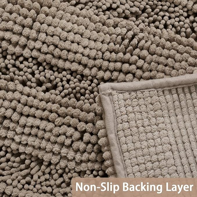 Turquoize Chenille Bathroom Rugs Set Non-Slip Bath Mats for Bathroom Super Absorbent Shaggy Rugs for Tub Shower Toilet Plush Bath Rug Plus U Contour Rug (Oversized: 24" x 36" and 20" x 24" U), Taupe