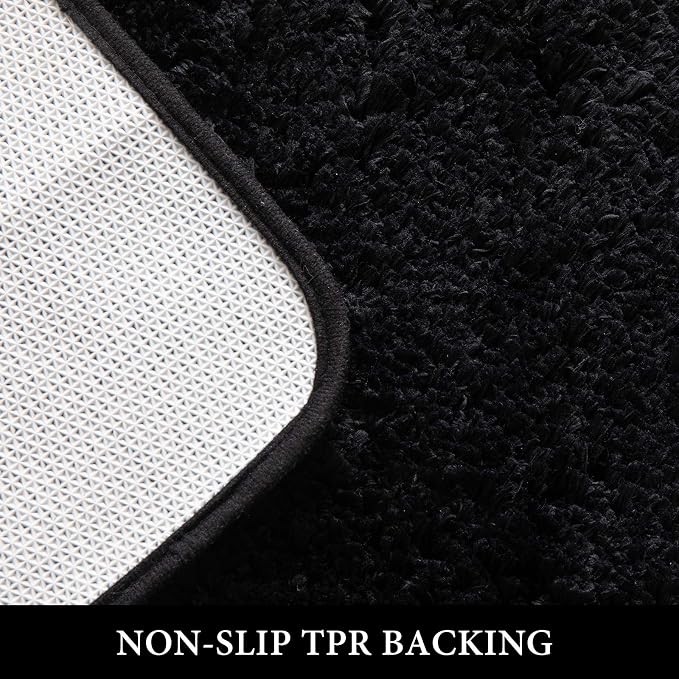 MIULEE Black Toilet Bathroom Rug U-Shaped Microfiber Bath Mat 20x20 Inch | Absorbent, Non Slip, Quick Dry, Fluffy Bath Rugs for Bathroom Floor Tub Showers, Machine Washable