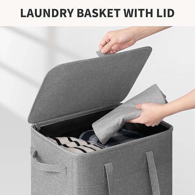 Goodpick 75L Rolling Laundry Hamper with Removable Wash Bag, Grey | 16.5 × 12.5 × 27.5 in, Reinforced Handles, Collapsible Design, Bathroom & Dorm Organization, Clothes & Blankets Storage