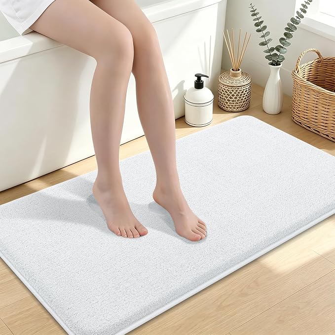 Smiry Memory Foam Bath Mat 44x24, Extra Soft Absorbent Bathroom Rugs | White Quick Dry, Machine Washable Bath Mats for Bathroom, Shower, Tub and Home Decor Accessories