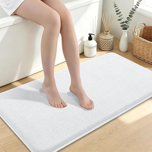 Smiry Memory Foam Bath Mat 44x24, Extra Soft Absorbent Bathroom Rugs | White Quick Dry, Machine Washable Bath Mats for Bathroom, Shower, Tub and Home Decor Accessories