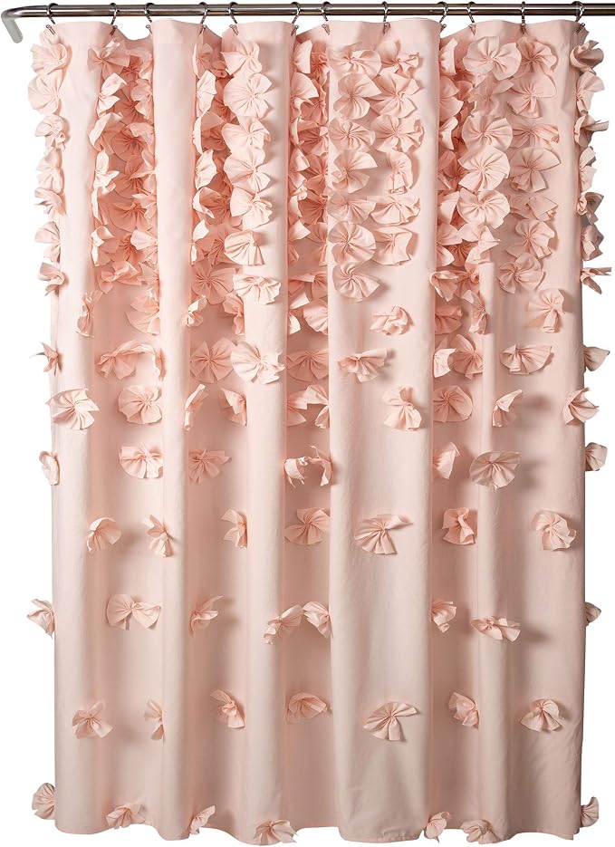 Lush Decor Riley Shower Curtain, 72" W x 72" L, Blush - Bathroom Curtain - Coquette Decor - Bow Shower Curtains - Cottage Core - Fabric Shower Curtains