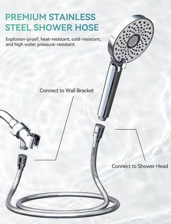 Magichome Filtered Shower Head with Handheld, 10-Mode Adjustable Detachable Chrome Showerhead w/Stainless Hose, Water Softener Filter Beads for Hard Water - Remove Chlorine, Reduce Dry Itchy Skin