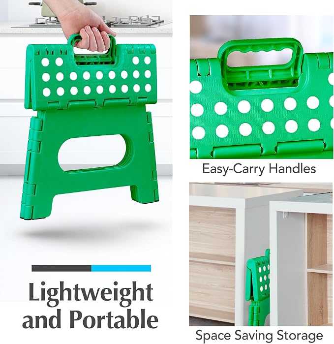 Handy Laundry Folding Step Stool 9 Inch 2-Pack, Green, Holds 300 lbs | 2-Pack, 9 Inch, Green, Foldable Collapsible Step Stool, Non-Slip, Holds 300 lbs, Kitchen Bathroom Bedroom, Adults