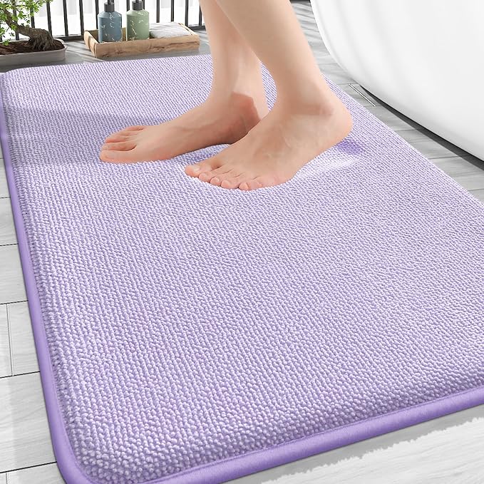 OLANLY Thick Memory Foam Bathroom Rugs 30x20, Absorbent Bath Mat, Lavender | Soft Quick Dry Bath Rugs, Non-Slip, Machine Washable Carpet for Bathroom Floor, Tub and Shower, Home Decor Accessories