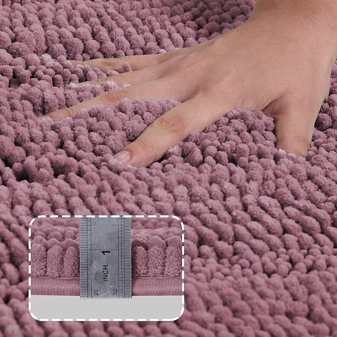 Turquoize Chenille Bath Rugs Shaggy Bathroom Rugs Non Slip Bath Rugs for Bathroom 24 x 36 Mauve/Rose Bath Rug Extra Soft and Absorbent Area Rug, 24"x 36", Mauve/Rose
