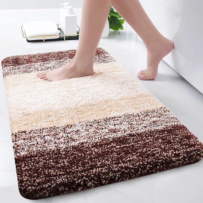 Arotive Microfiber Bathroom Rugs, Shaggy Soft Absorbent Bath Rug, 30x17 | Brown, Rubber Backing Thick Plush Machine Washable Dry Bath Mats for Bathroom, Tub and Shower, Rectangular