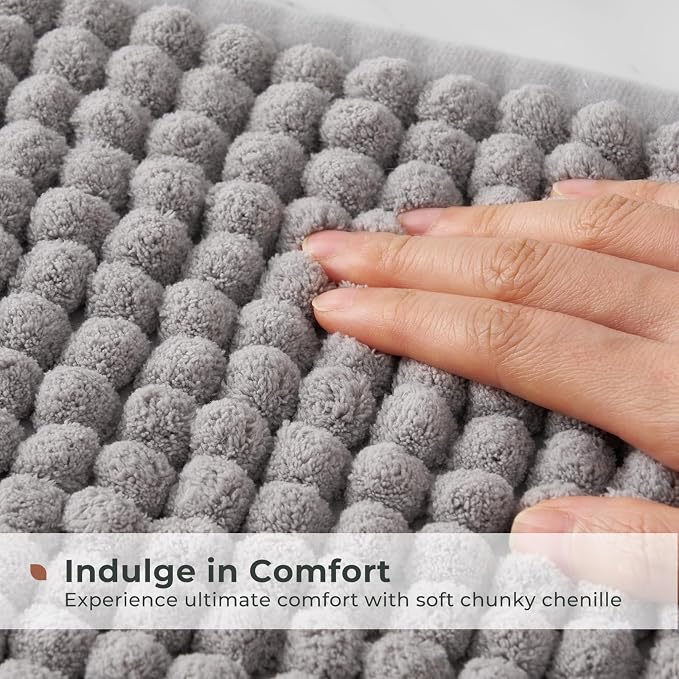 FRESHMINT Thick Chunky Chenille Bathroom Rug, Dove Gray, 20"x32" | Non-Slip Backing, Water Absorbent Surface, Machine Washable Care, Cushioned Comfort, Bathroom Floor Use